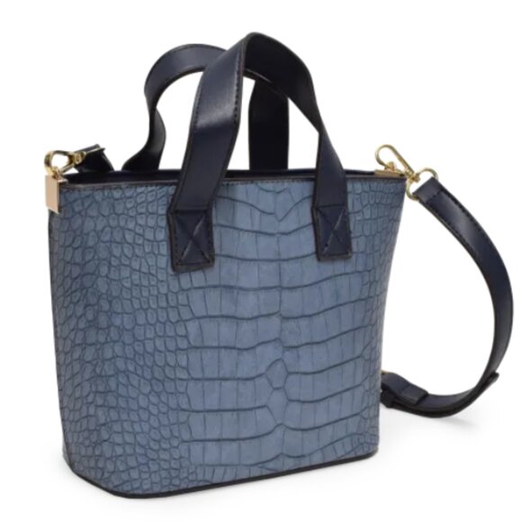 Adrienne Vittadini Blue Croc-Pattern Satchel - Picture 2 of 6